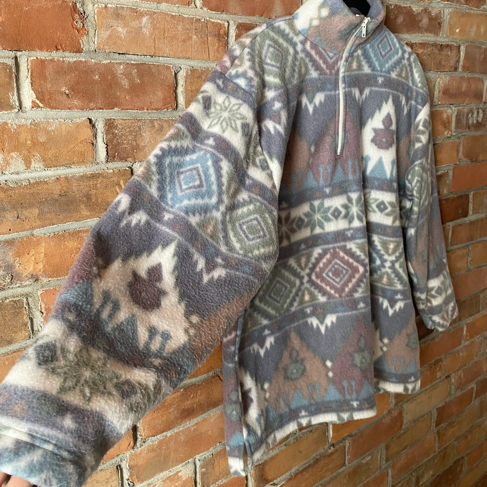 VINTAGE LOCKER SHOP ATHLETICS fleece southwestern aztec sweater 1/4 zip XL - Picture 5 of 8